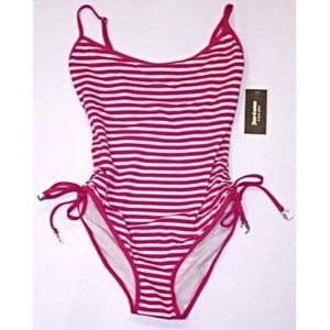 JUICY COUTURE Pink White STRIPE Swim BATHING SUIT Tie Side MAILLOT Ana Capri XS
